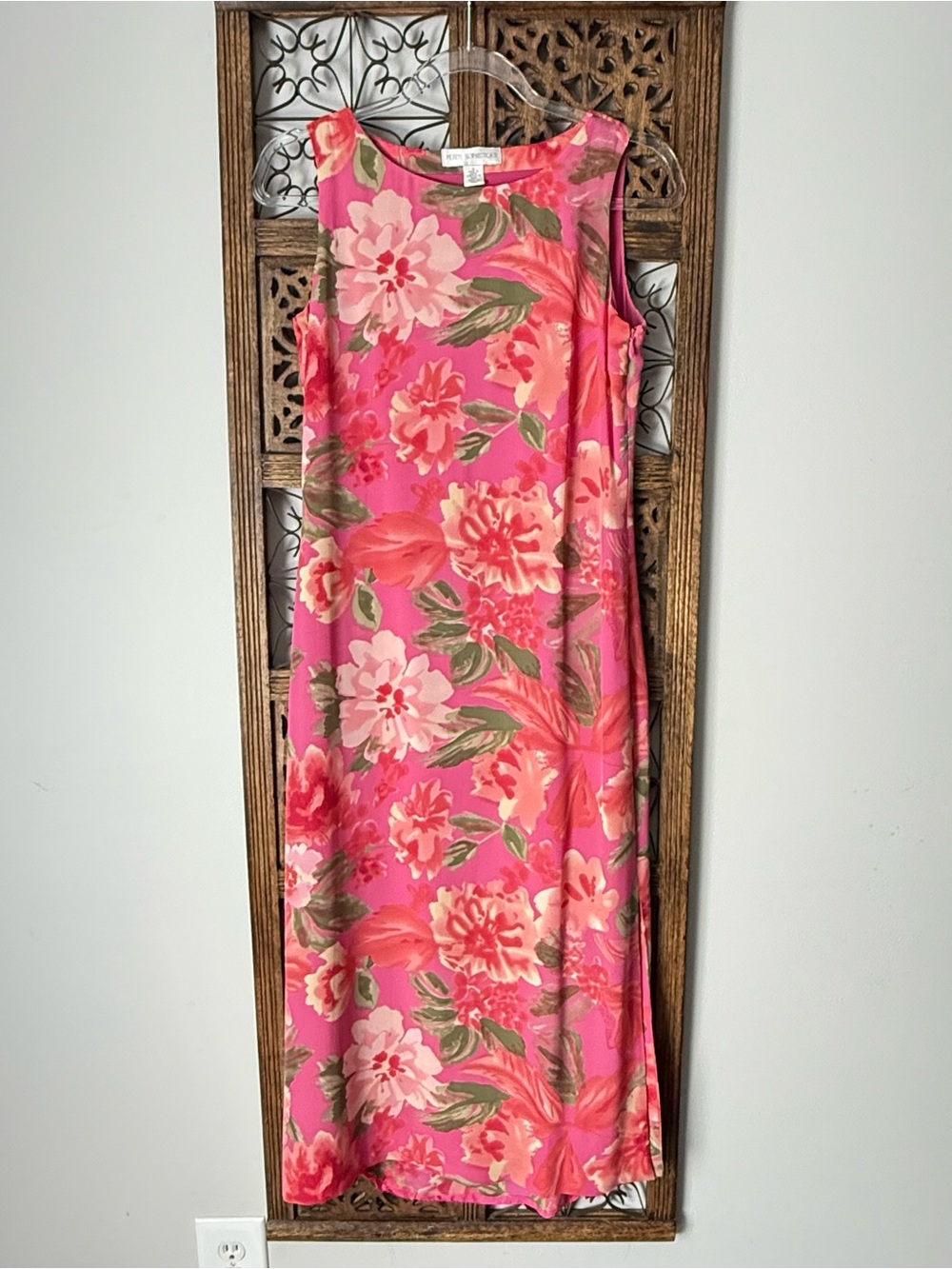 Petite Sophisticate Pink Floral Silk Maxi Dress
